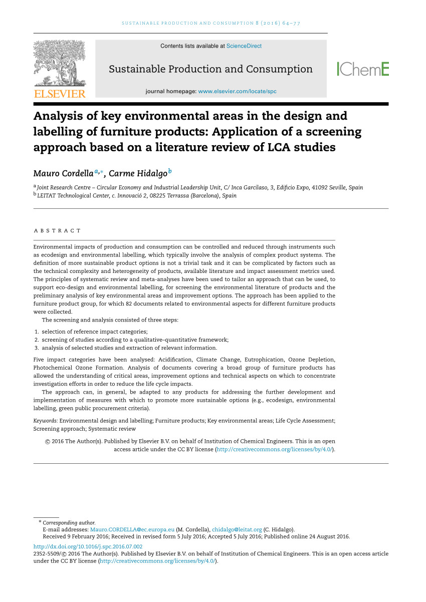 pdf life cycle assessment of commercial furniture a case study of formway life chair