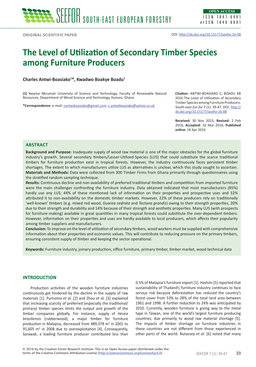 pdf timber management practices and timber species used by small scale furniture workshops in uganda