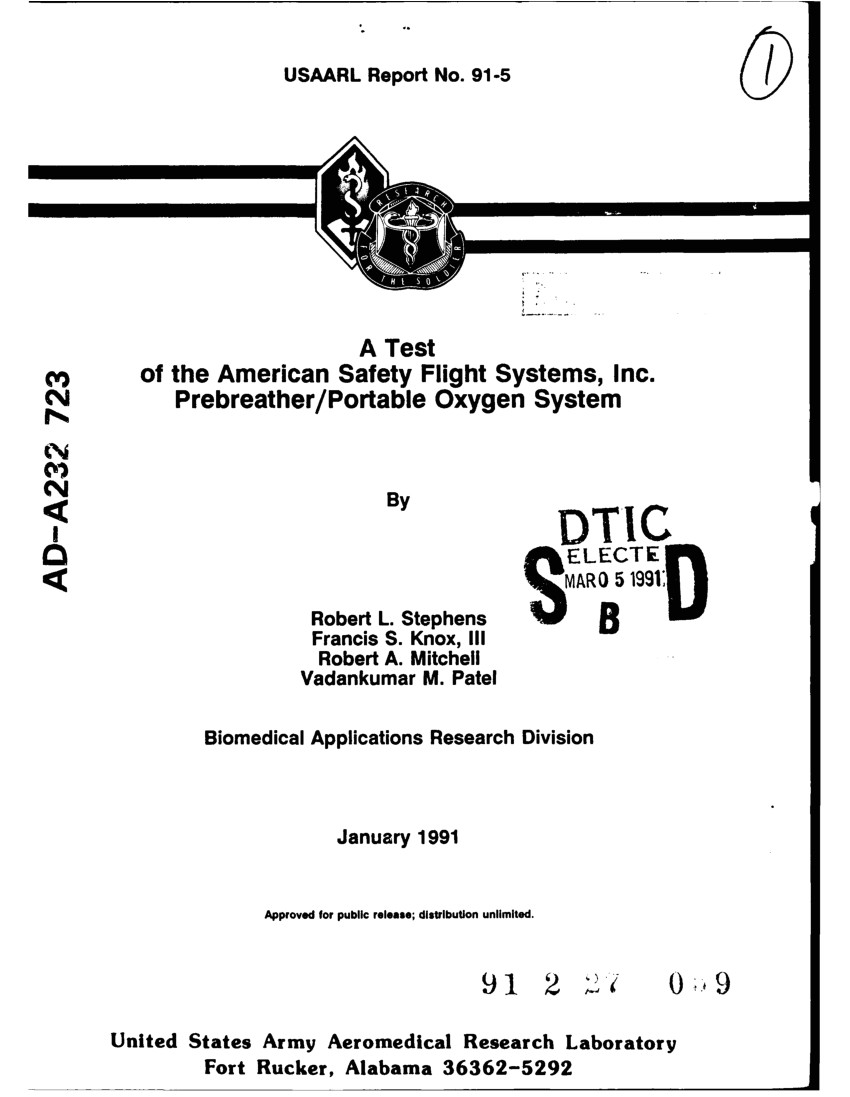 pdf a test of the american safety flight systems inc prebreather portable oxygen system