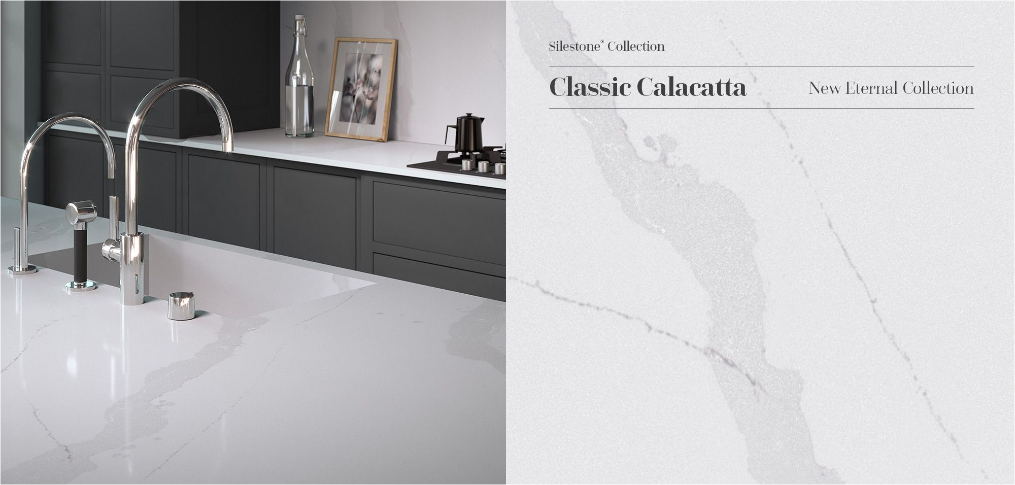 elegant and subtle silestone classic calacatta reinterprets coveted calacatta marble its uniform grayish veins stretch across the slab with a translucent