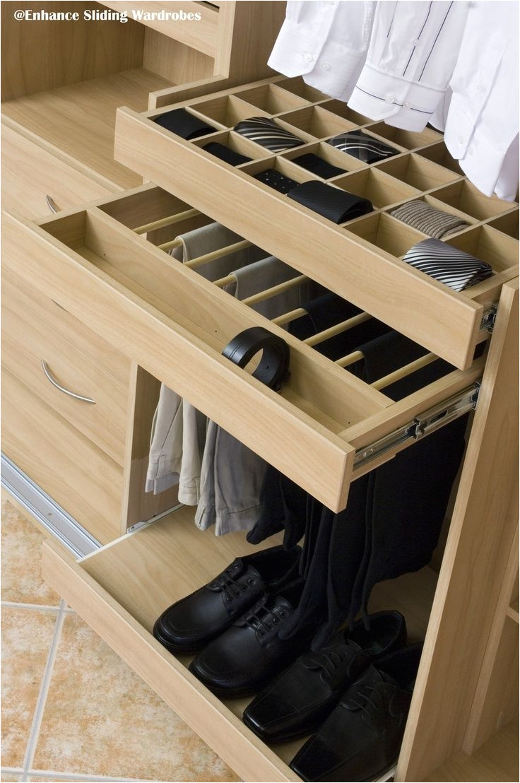 divided drawer trouser rack and pull out shoe shelf in oak storage organize