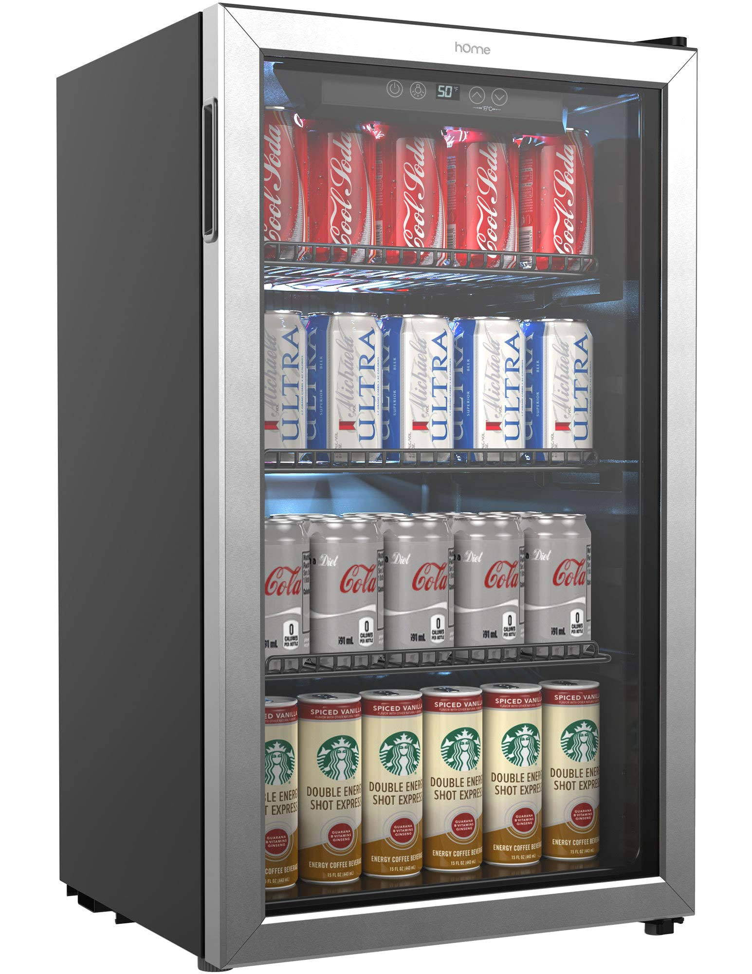 homelabs beverage refrigerator and cooler 120 can mini fridge with glass door for soda beer or wine small drink dispenser machine for office or bar with