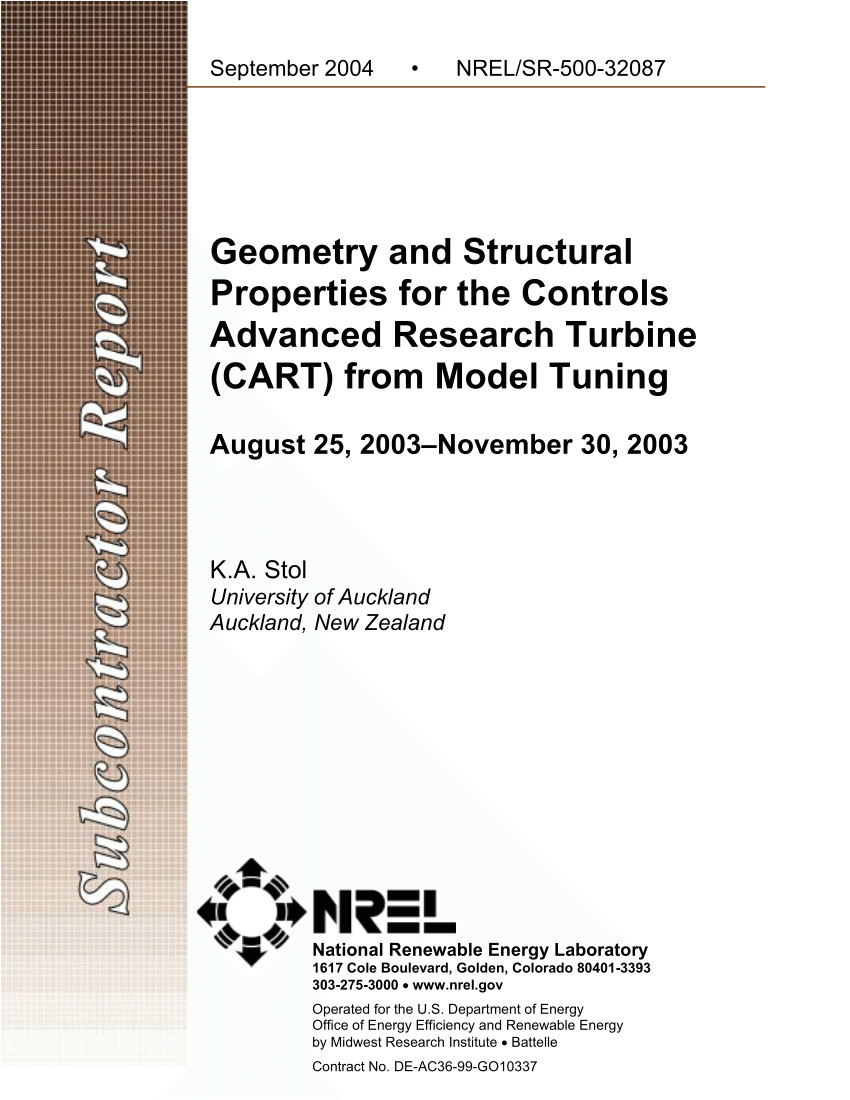 pdf geometry and structural properties for the controls advanced research turbine cart from model tuning august 25 2003november 30 2003