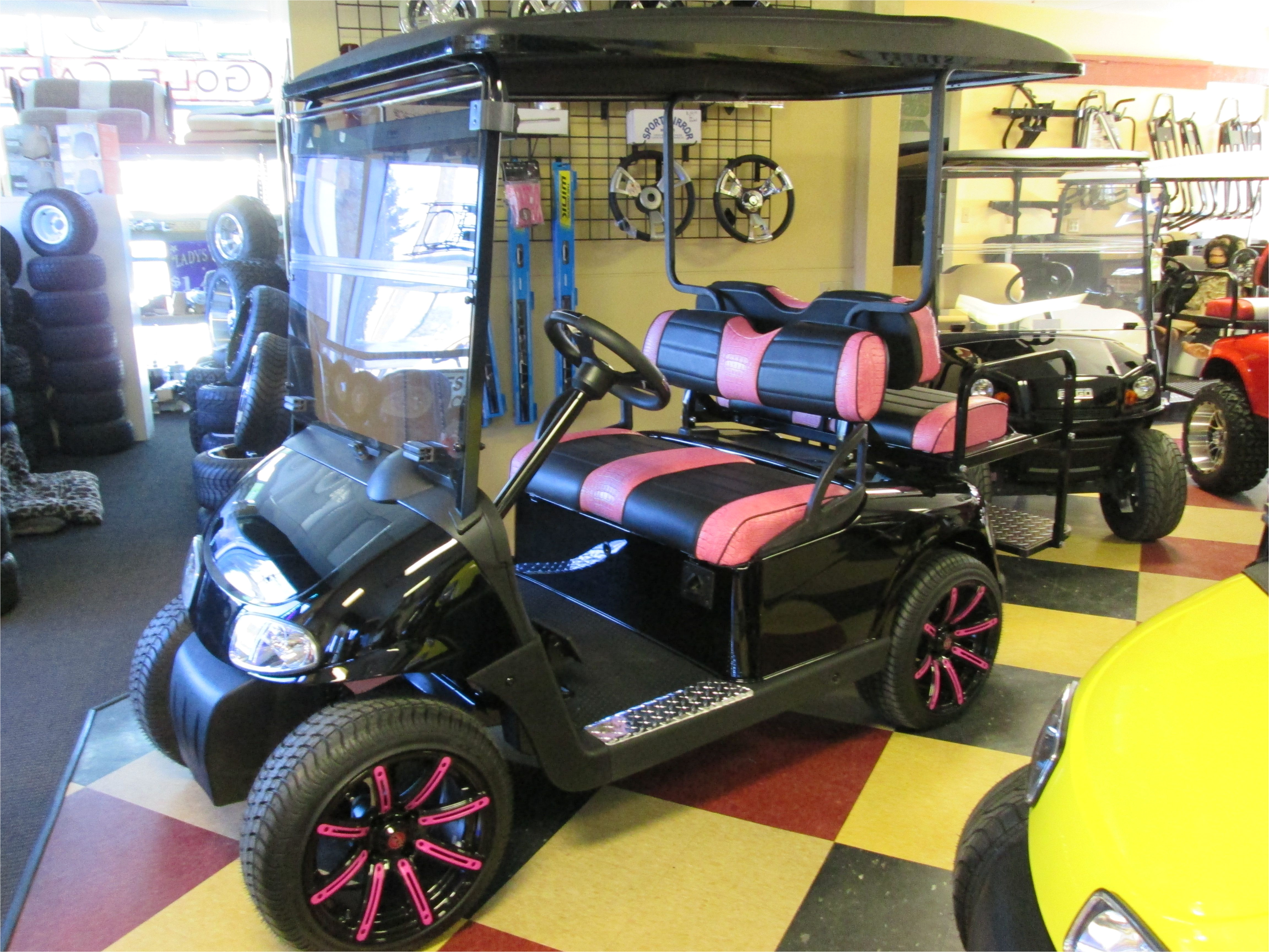 custom pink black golf cart upholstery