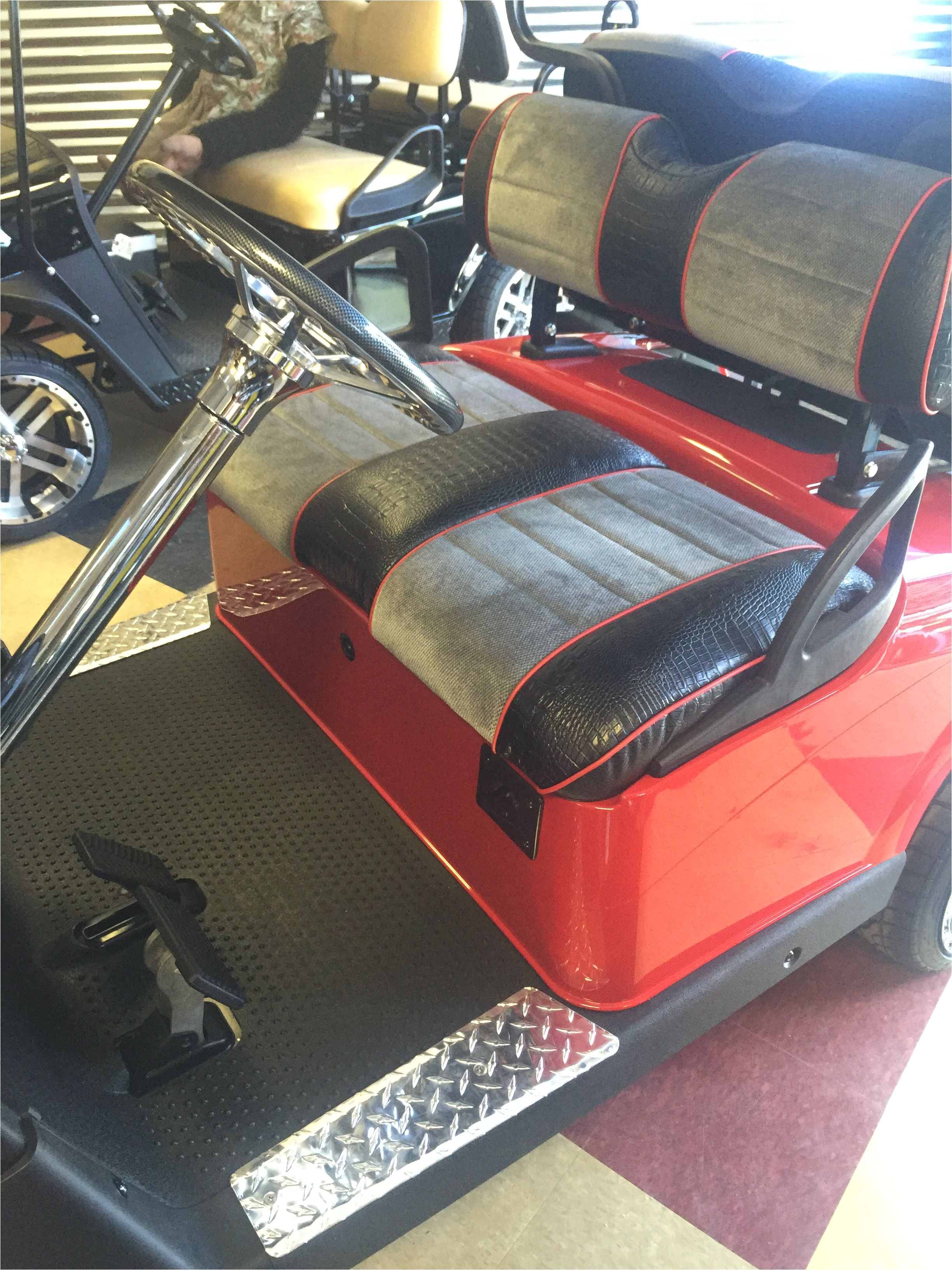 custom red grey black golf cart upholstery