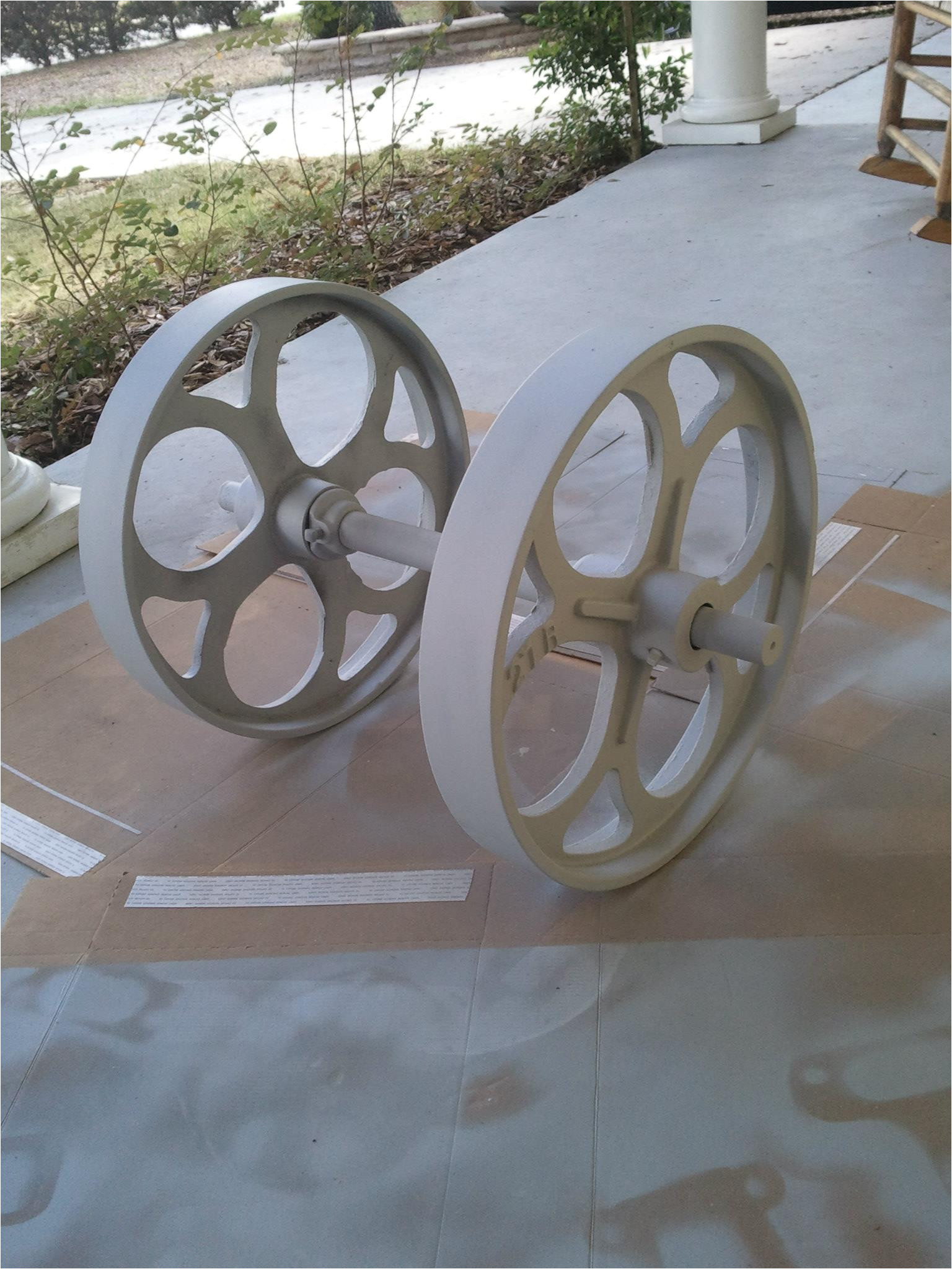 the big wheel fully primed after drying it will be ready for final painting