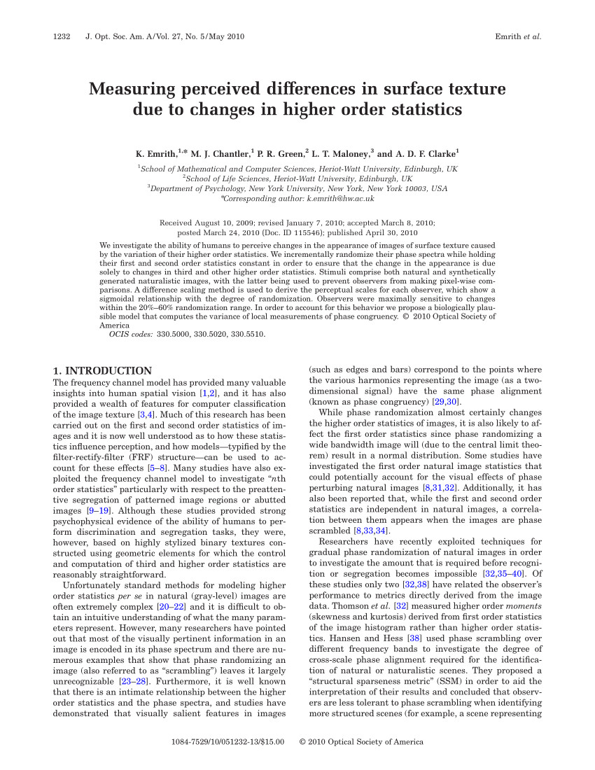 pdf measuring perceived differences in surface texture due to changes in higher order statistics