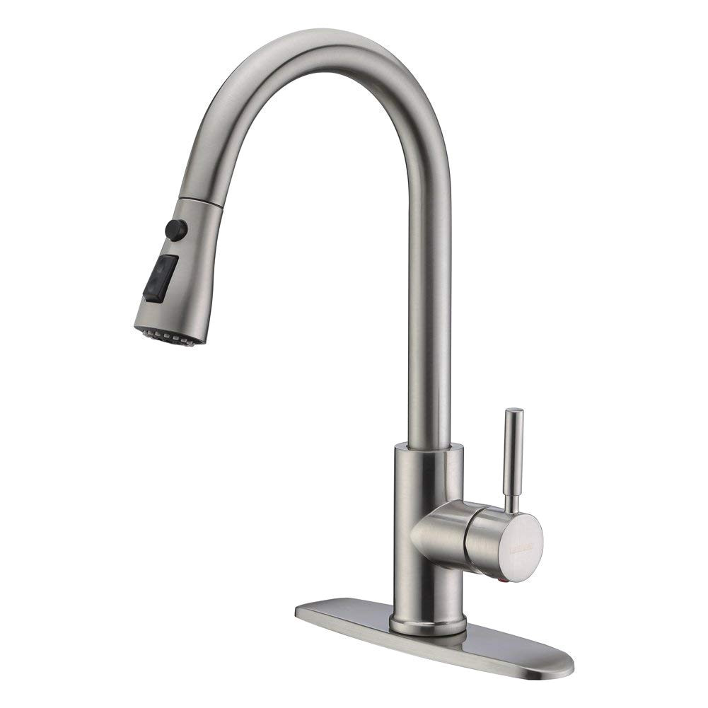 wewe single handle high arc brushed nickel pull out kitchen faucet single level stainless steel