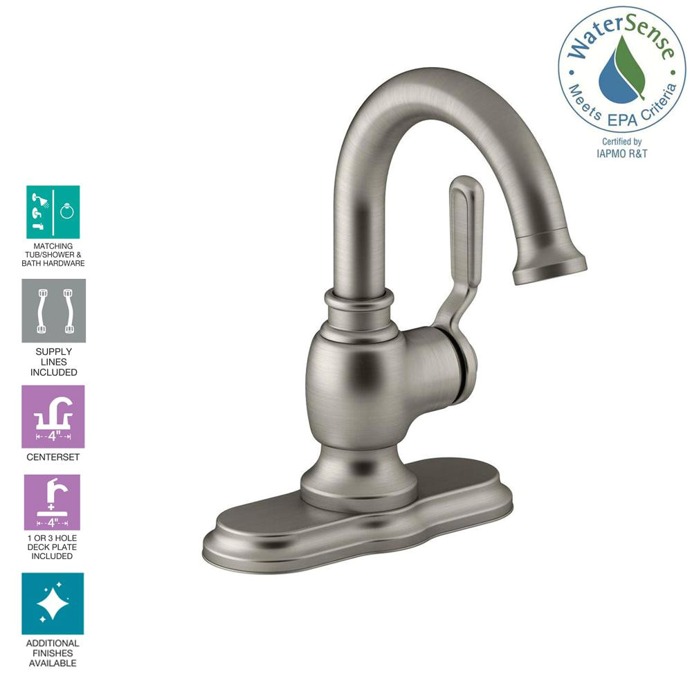 kohler worth single hole 1 handle bathroom faucet in vibrant brushed nickel