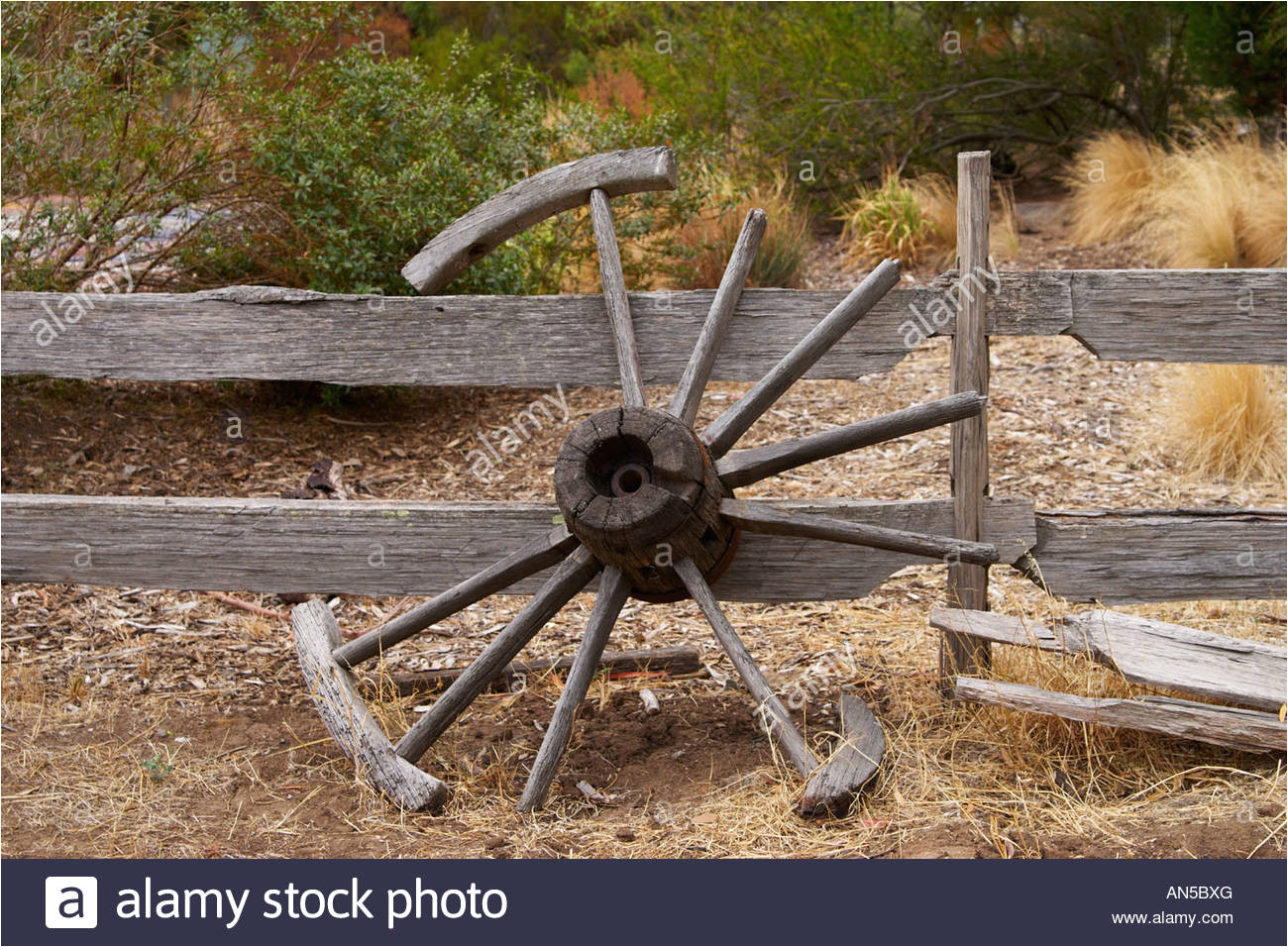 an old broken cart wheel stock image