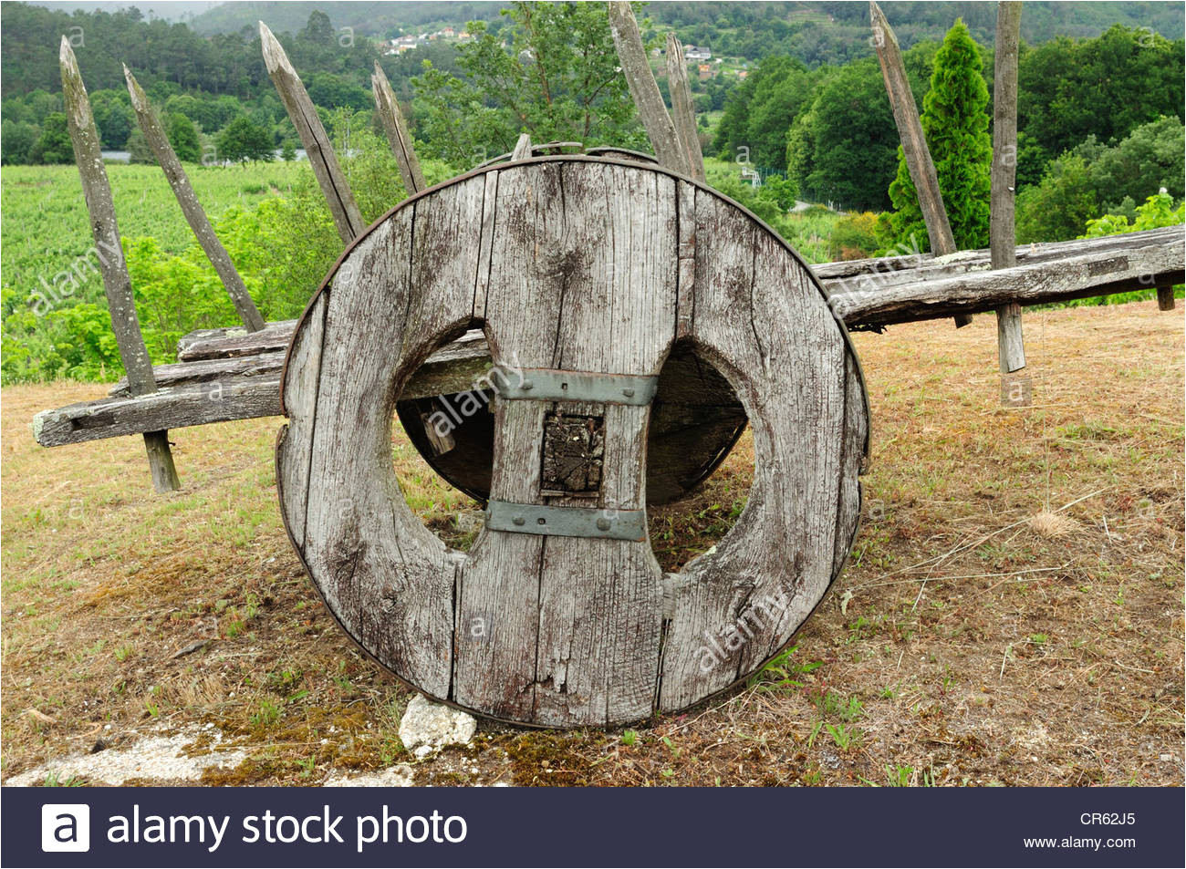 old farmer cart galicia spain stock image