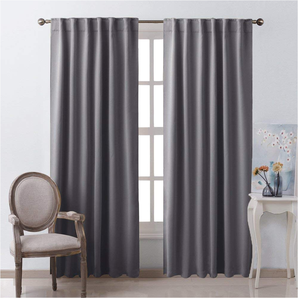 amazon com nicetown blackout curtain panels window draperies grey color 52x84 inch 2 pieces insulating room darkening blackout drapes for bedroom