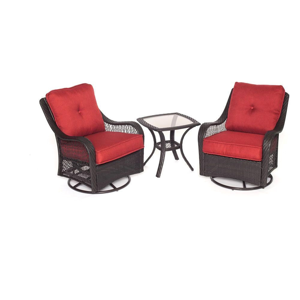 hanover orleans 3 piece all weather wicker patio swivel rocking chat set with autumn