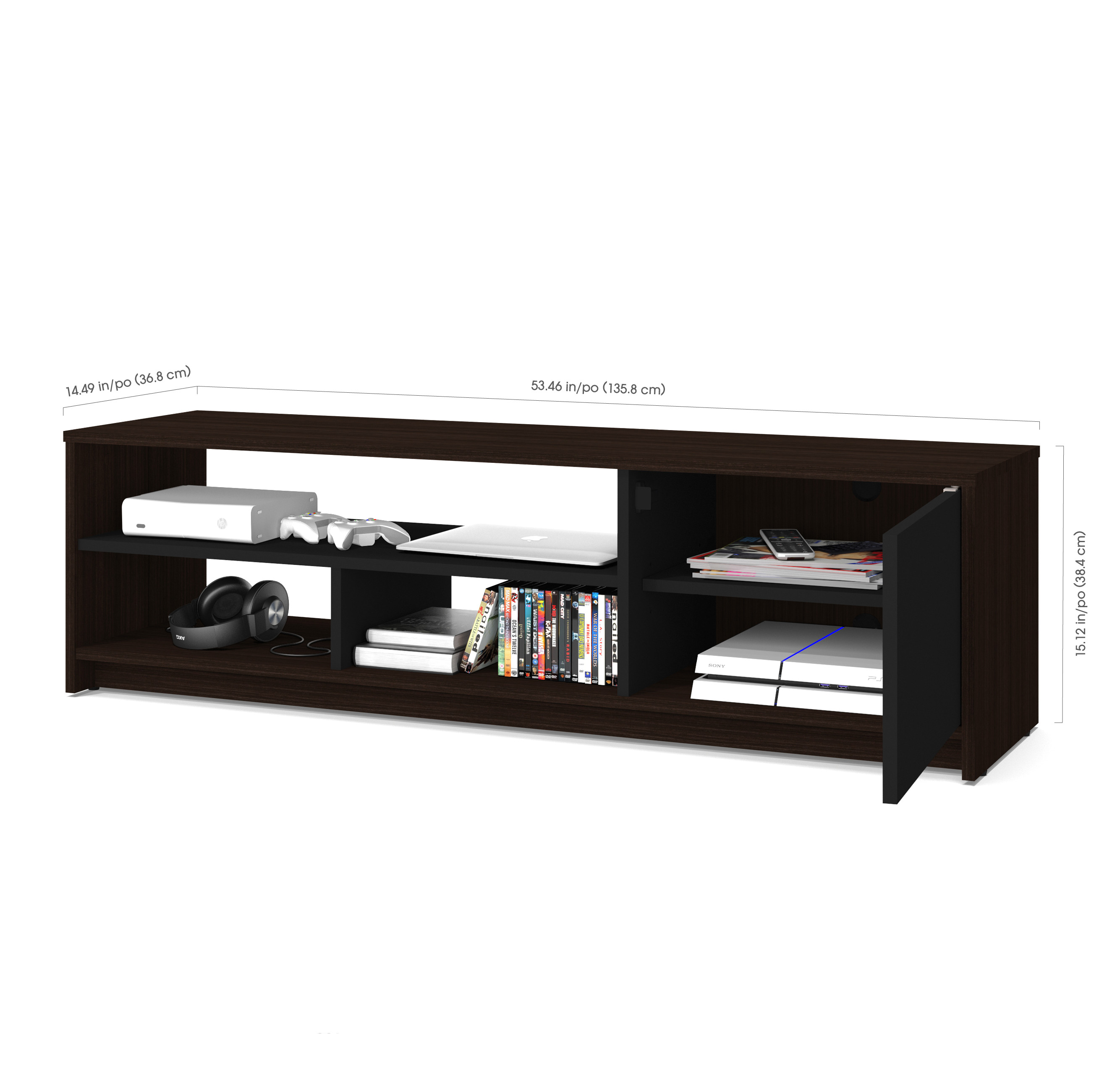 bestar small space 53 5 inch tv stand in dark chocolate and black walmart com