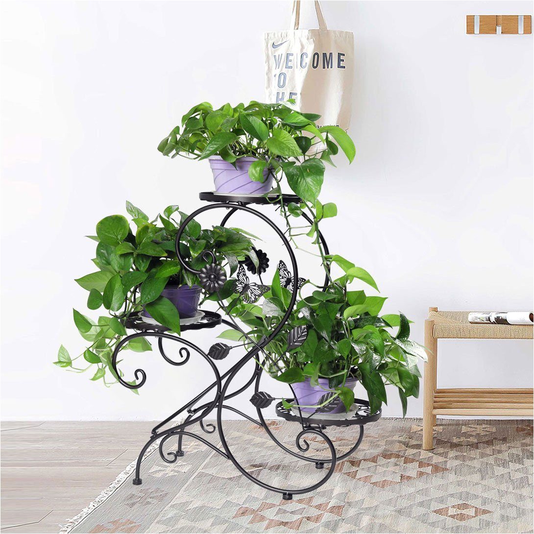 hlc 3 tier metal plant stand garden patio flower pot rack modern s design black walmart com