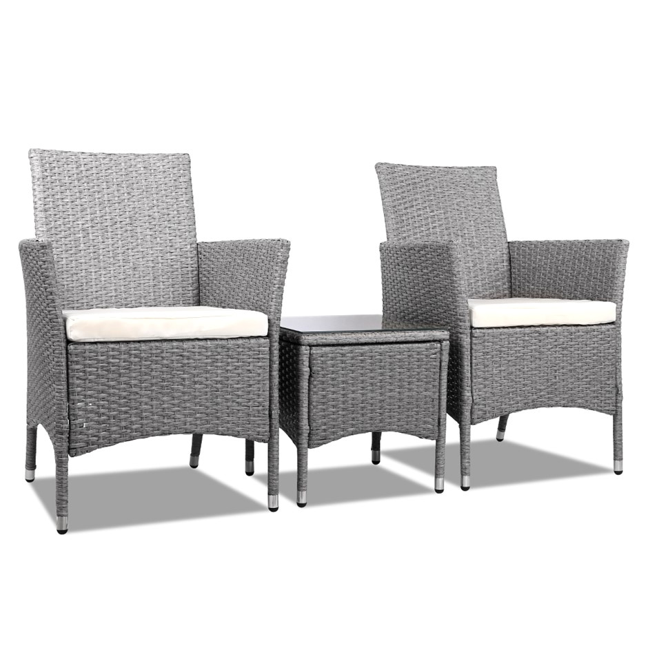 3 piece outdoor chair and table set grey