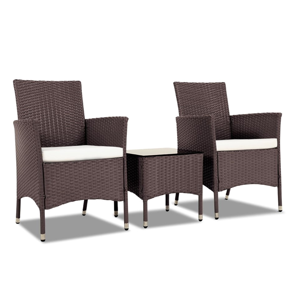 gardeon 3 piece rattan outdoor furniture set brown