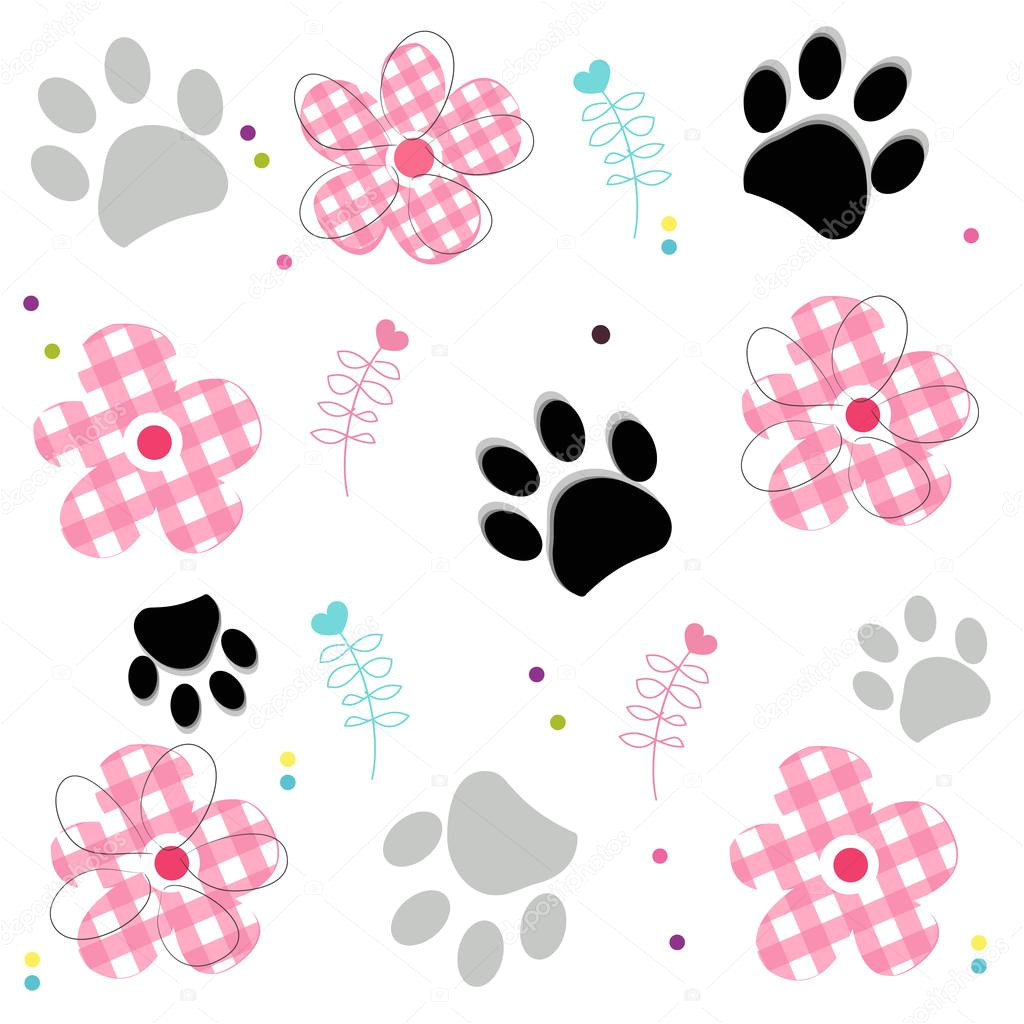 paw prints with plaid pattern abstract flower vector illustraton background stock vector 122043538