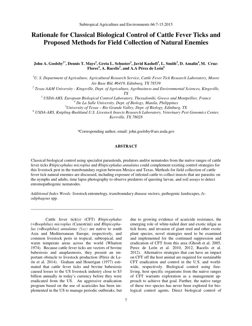 Pest Control Laredo Tx Pdf Rationale for Classical Biological Control Of Cattle Fever