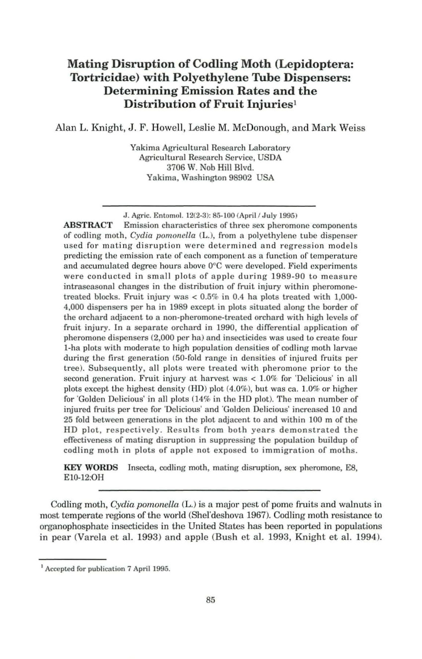 pdf mating disruption for control of codling moth in apple orchards of bulgaria