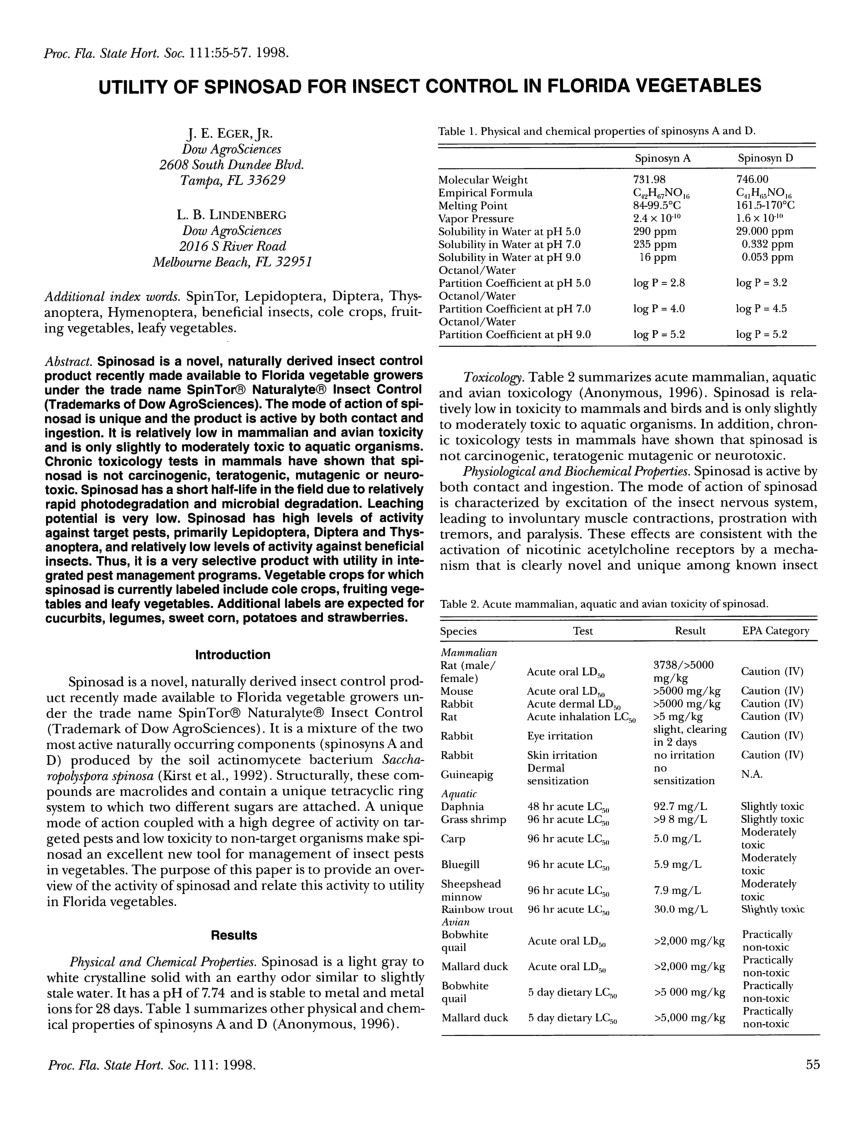 pdf utility of spinosad for insect control in florida vegetables