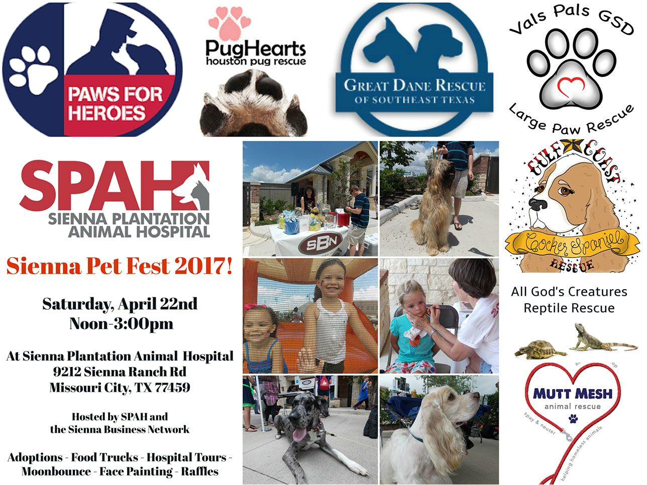 the sienna pet fest is an annual adoption event in sienna plantation hosted by spah and the sienna business network participating rescue organizations