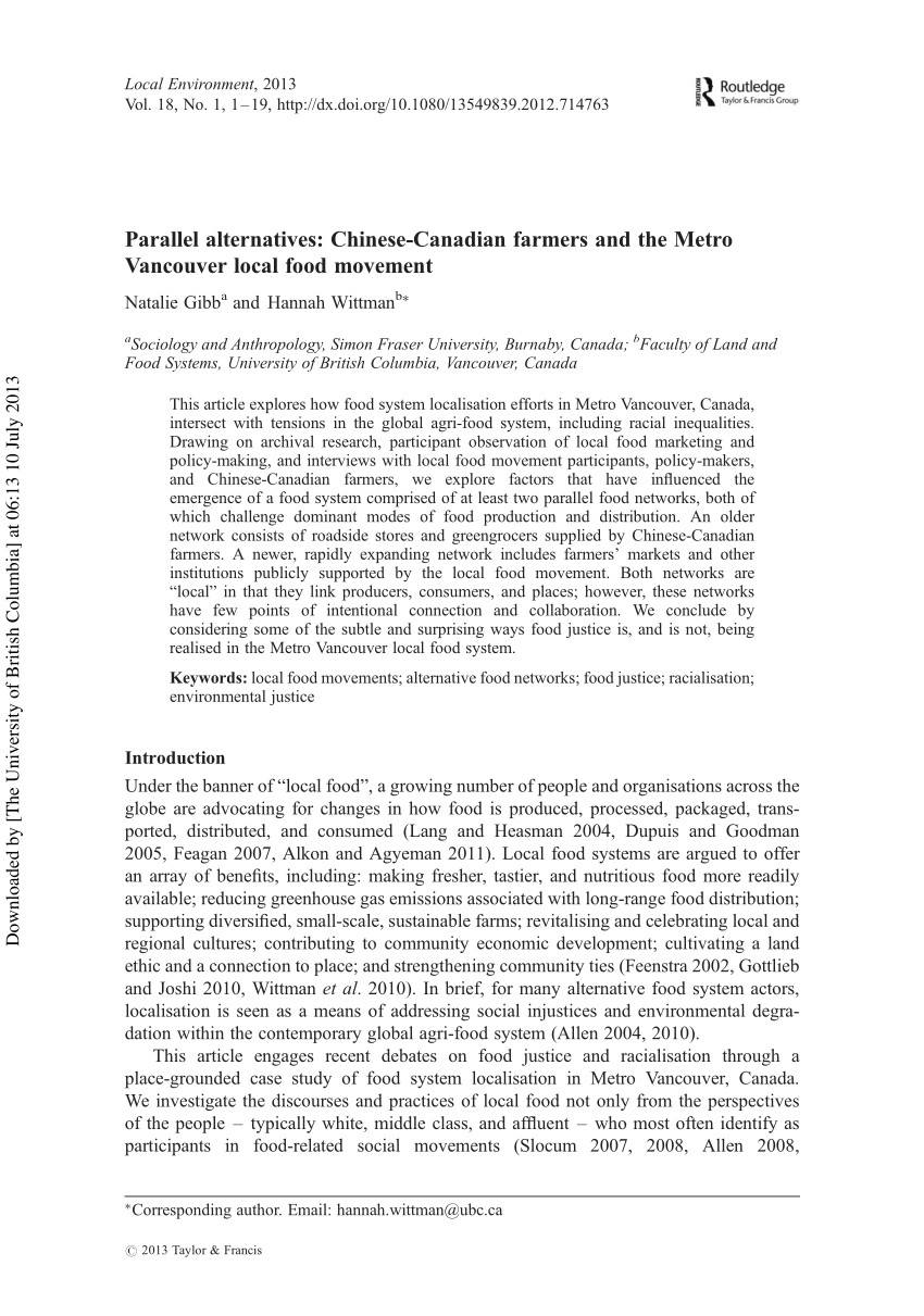 pdf parallel alternatives chinese canadian farmers and the metro vancouver local food movement