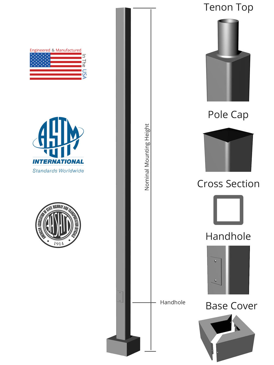 square straight aluminum anchor base light pole