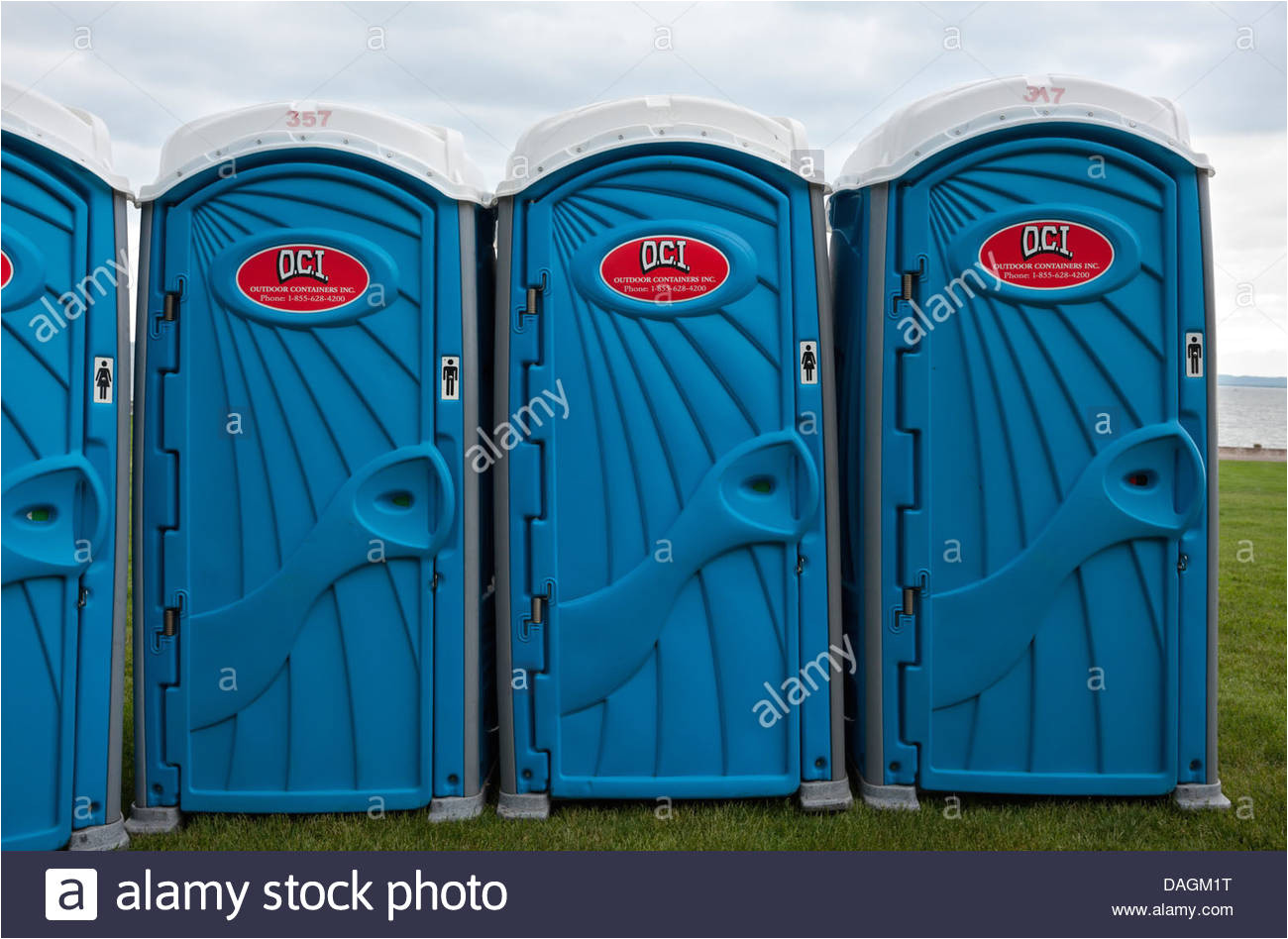 porta potties in a park in preparation for a summer festival burlington ontario