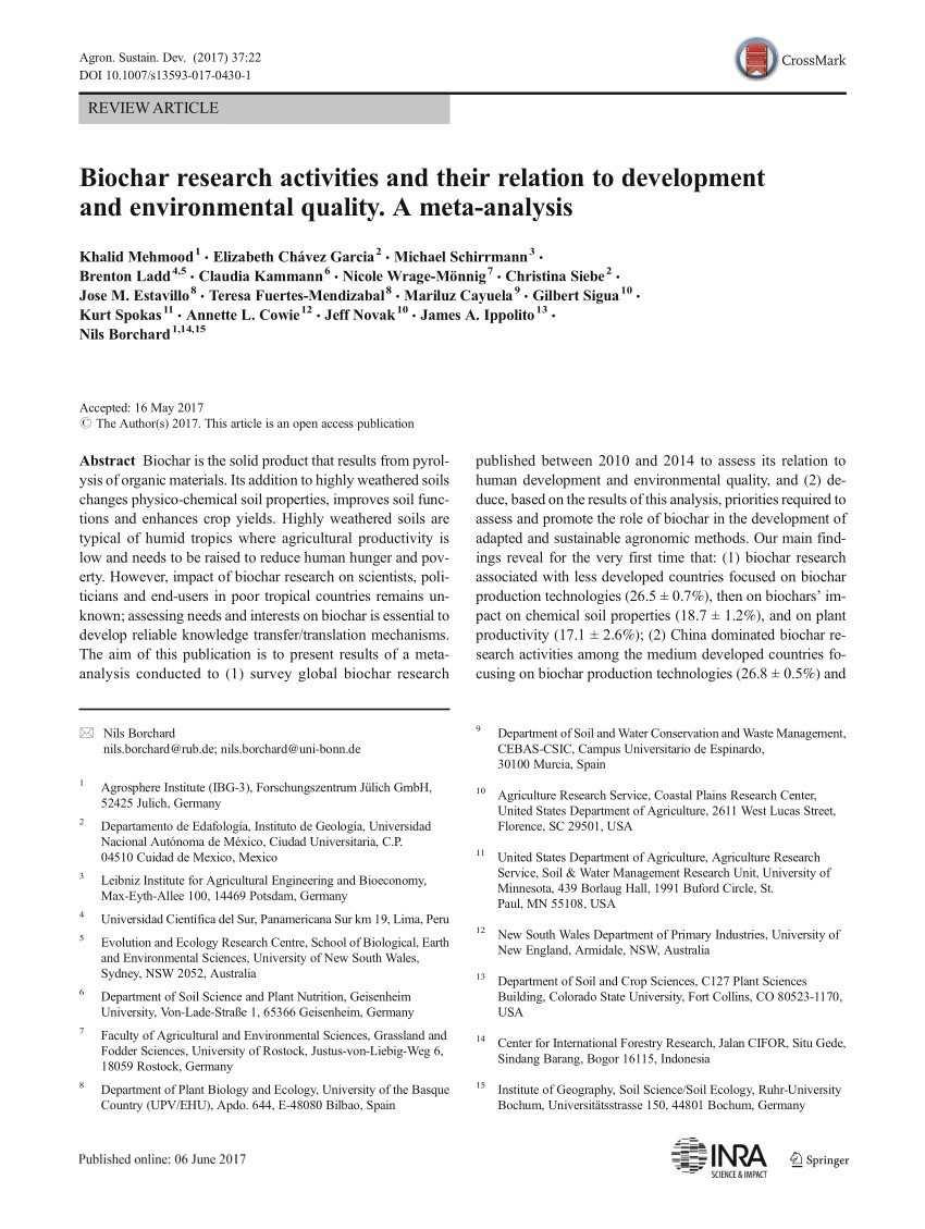 pdf biochar research activities and their relation to development and environmental quality a meta analysis