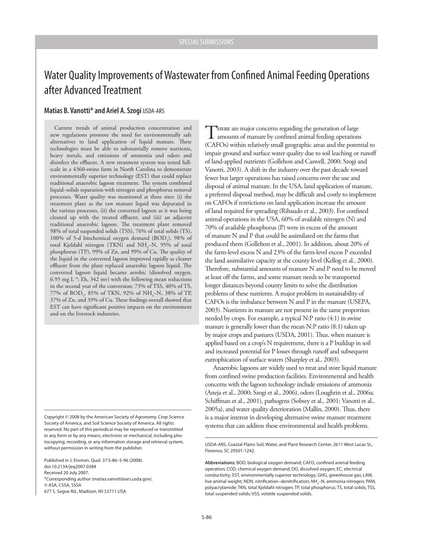 pdf water quality improvements of wastewater from confined animal feeding operations after advanced treatment