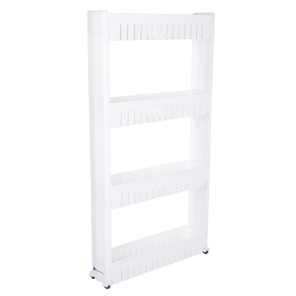 lavish home 4 tier 4 wheeled pvc slim slide out pantry in white