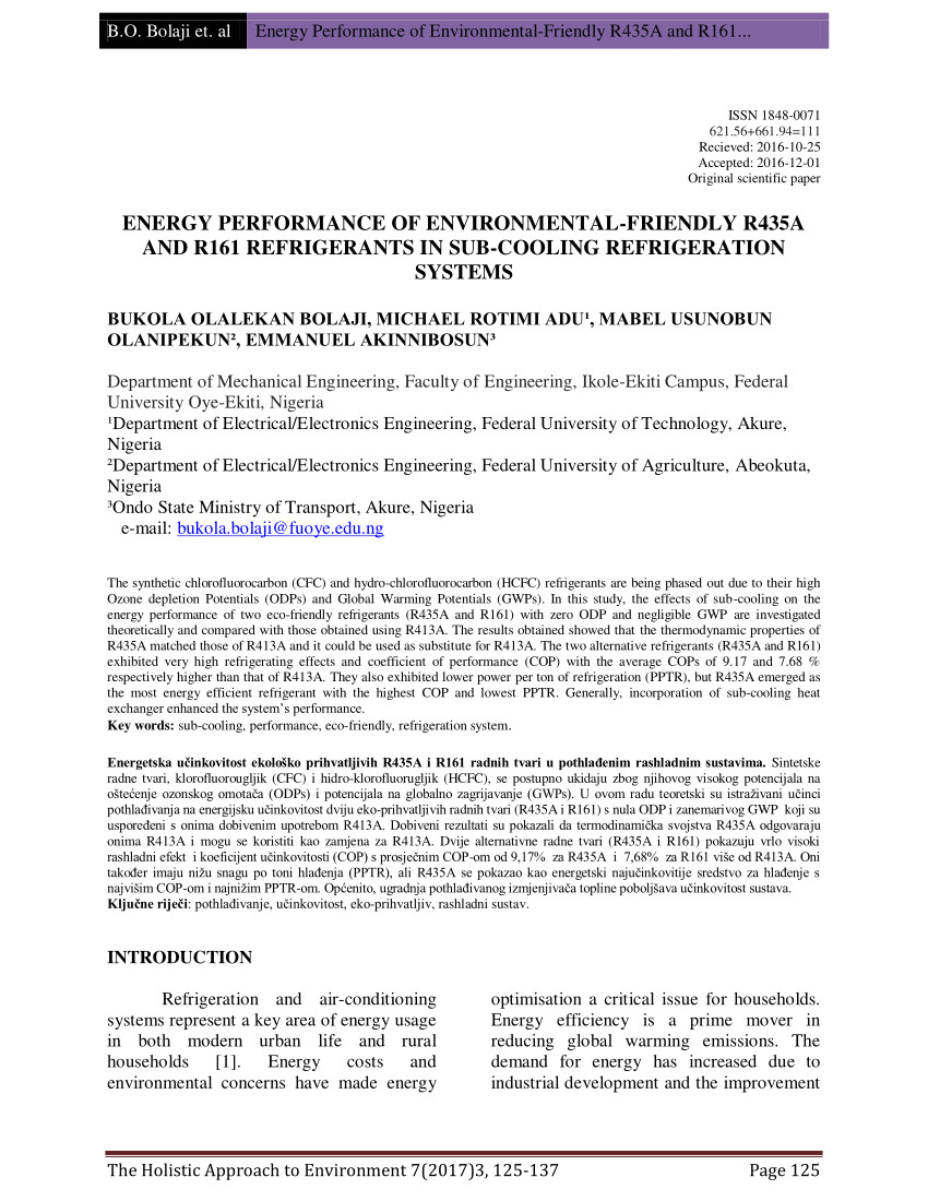 pdf energy performance of environmental friendly r435a and r161 refrigerants in sub cooling refrigeration systems