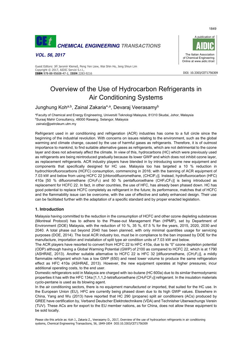 pdf overview of the use of hydrocarbon refrigerants in air conditioning systems