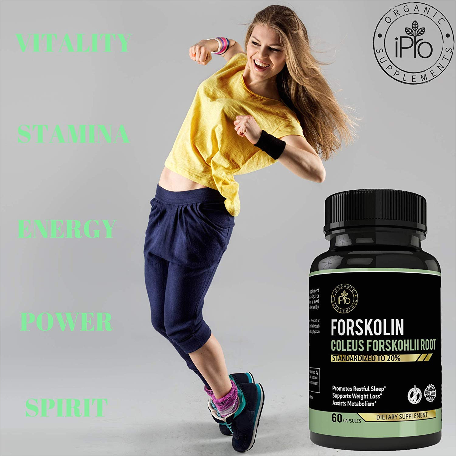 amazon com ipro organic supplement forskolin coleus forskonlil root extract 60 capsules 250mg standarized to 20 for rapid slim tone weight loss