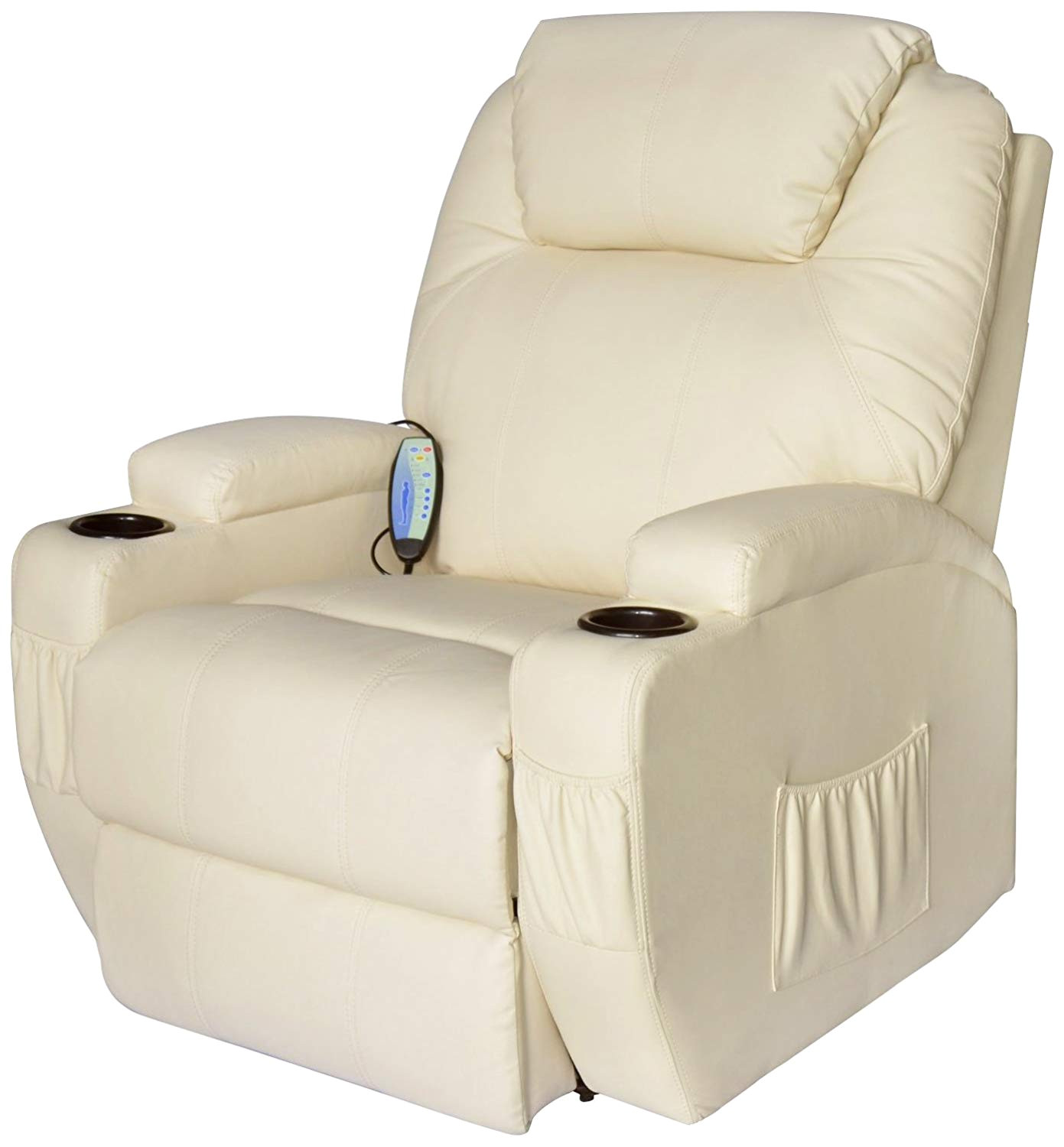 amazon com homcom faux leather heated vibrating recliner chair with remote cream white kitchen dining