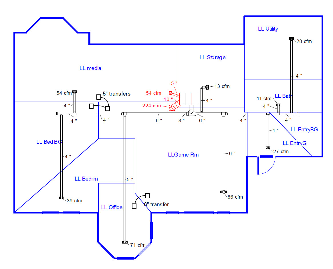 duct design schematic diagram showing vents and air flow