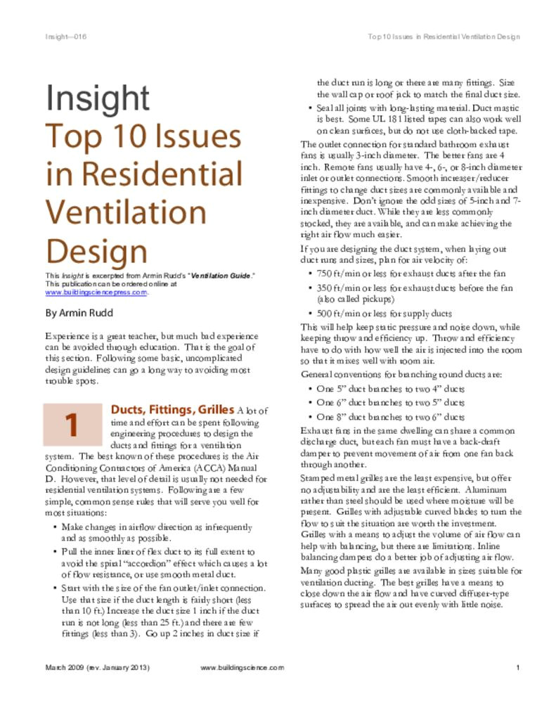 Return Air Filter Grille Sizing Chart top Ten issues In Residential Ventilation Design Bsc