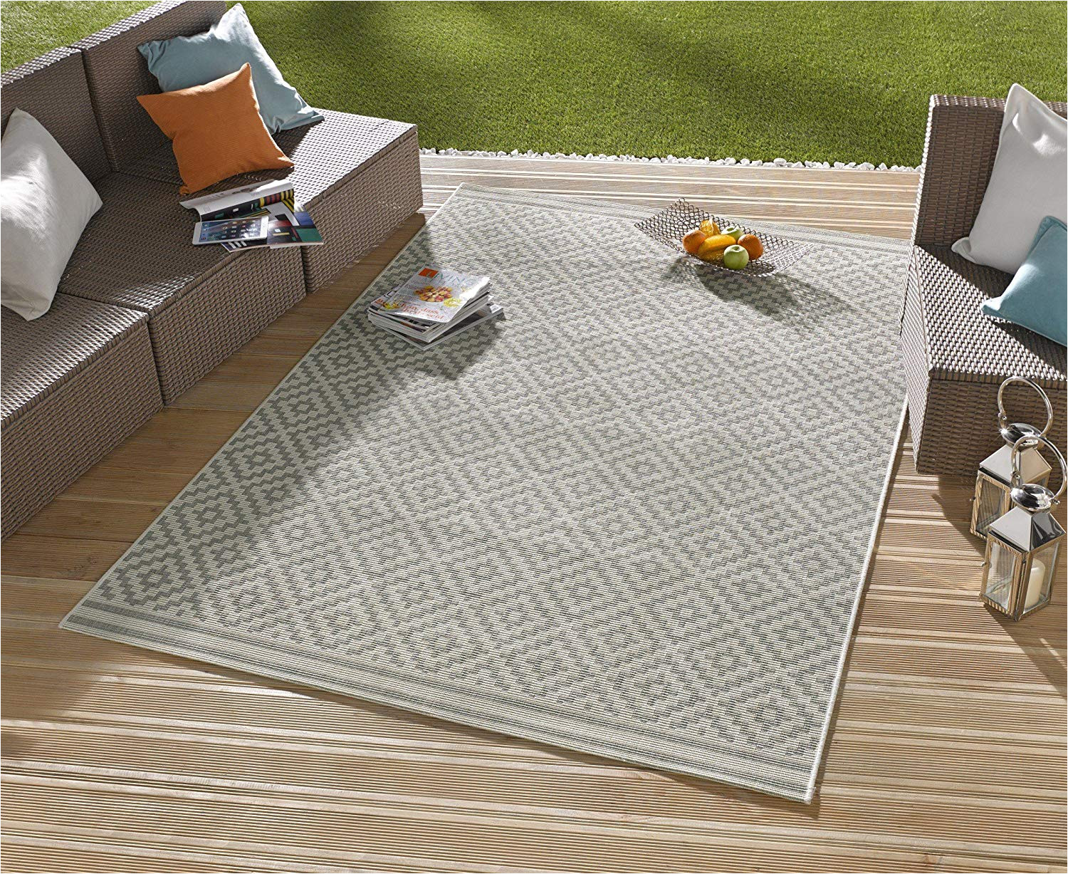 amazon de in outdoor design teppich terrasse wintergarten 160 x 230 cm raute grau creme od 4