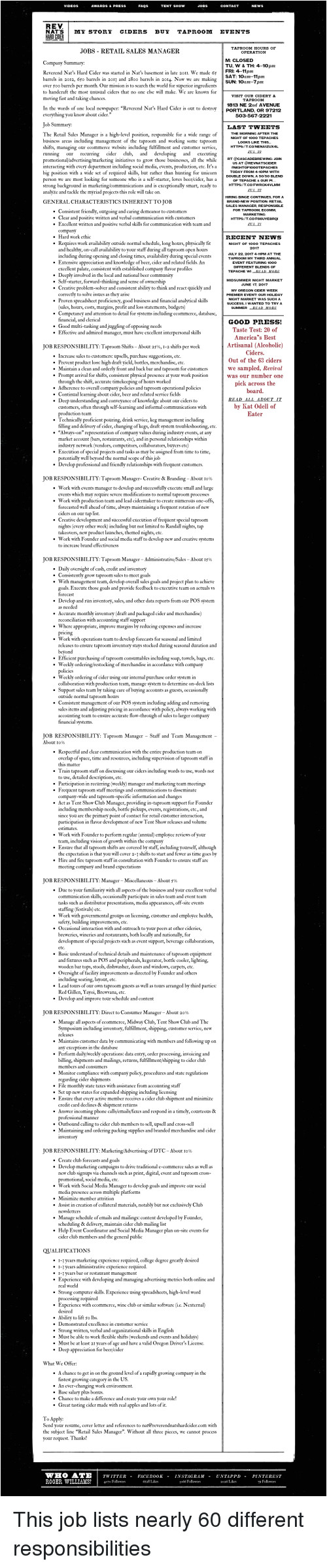 club college and goals jobs retail sales manager company summary barrels in 2012