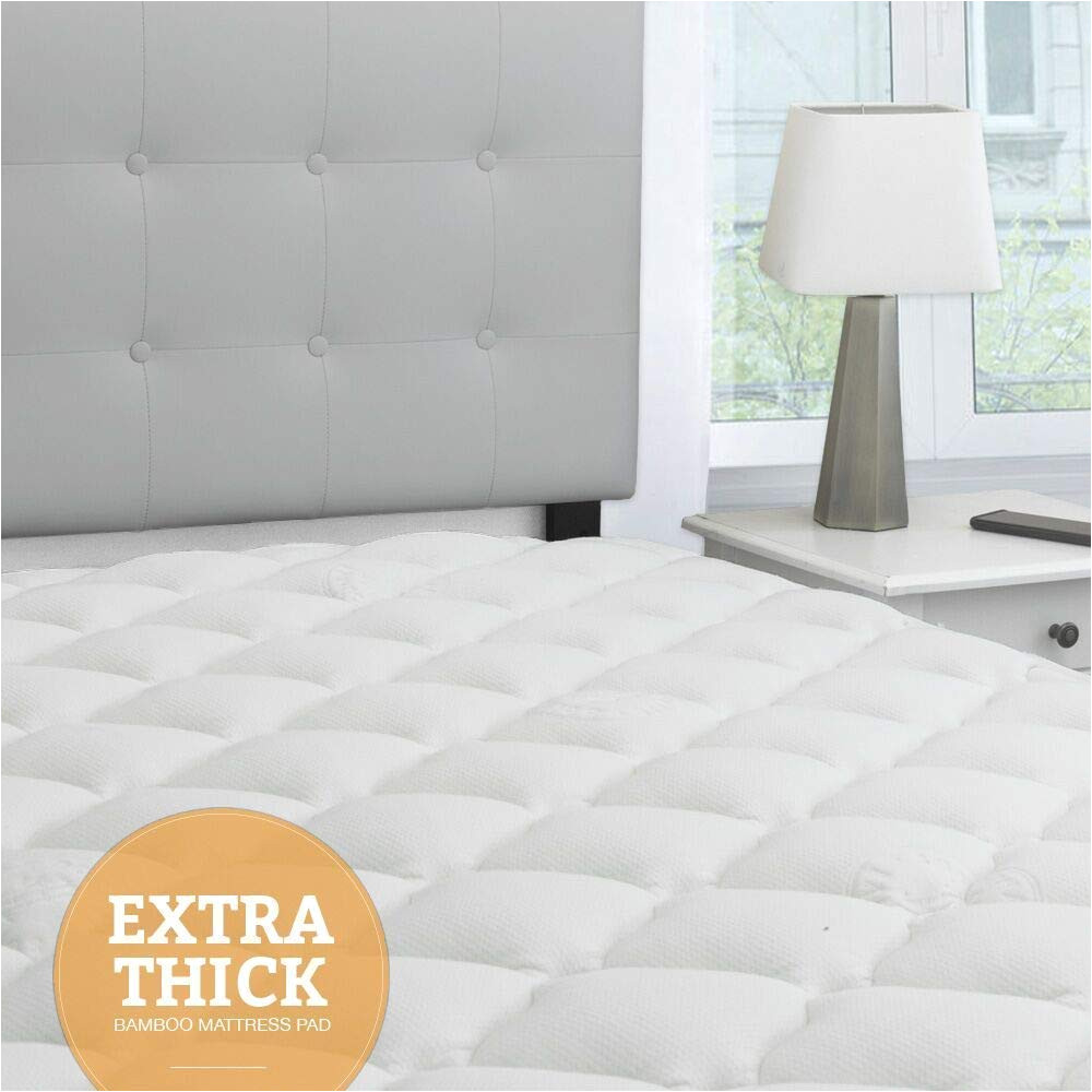 amazon com eluxurysupply rayon from bamboo extra thick mattress pad with fitted skirt extra plush cooling topper hypoallergenic proudly made in the