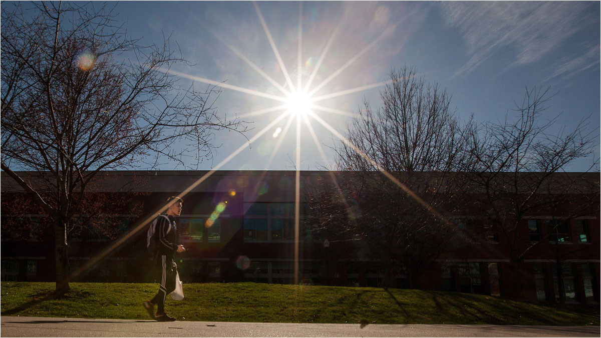 student walking to class