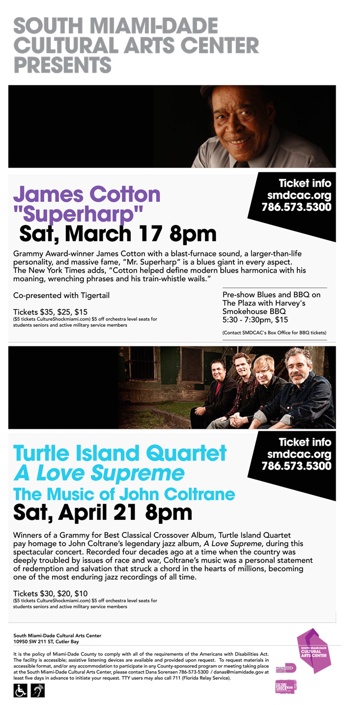 south miami dade cultural arts center presents jazz blues in march april