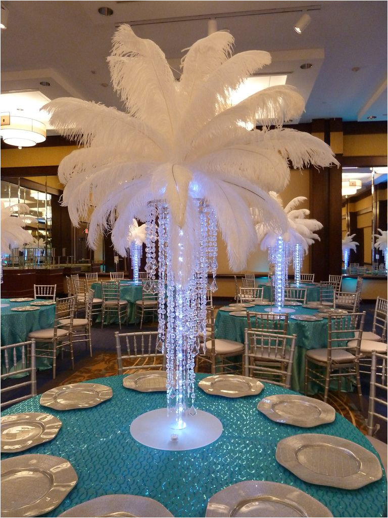 big and beautiful wedding centerpiece with feathers