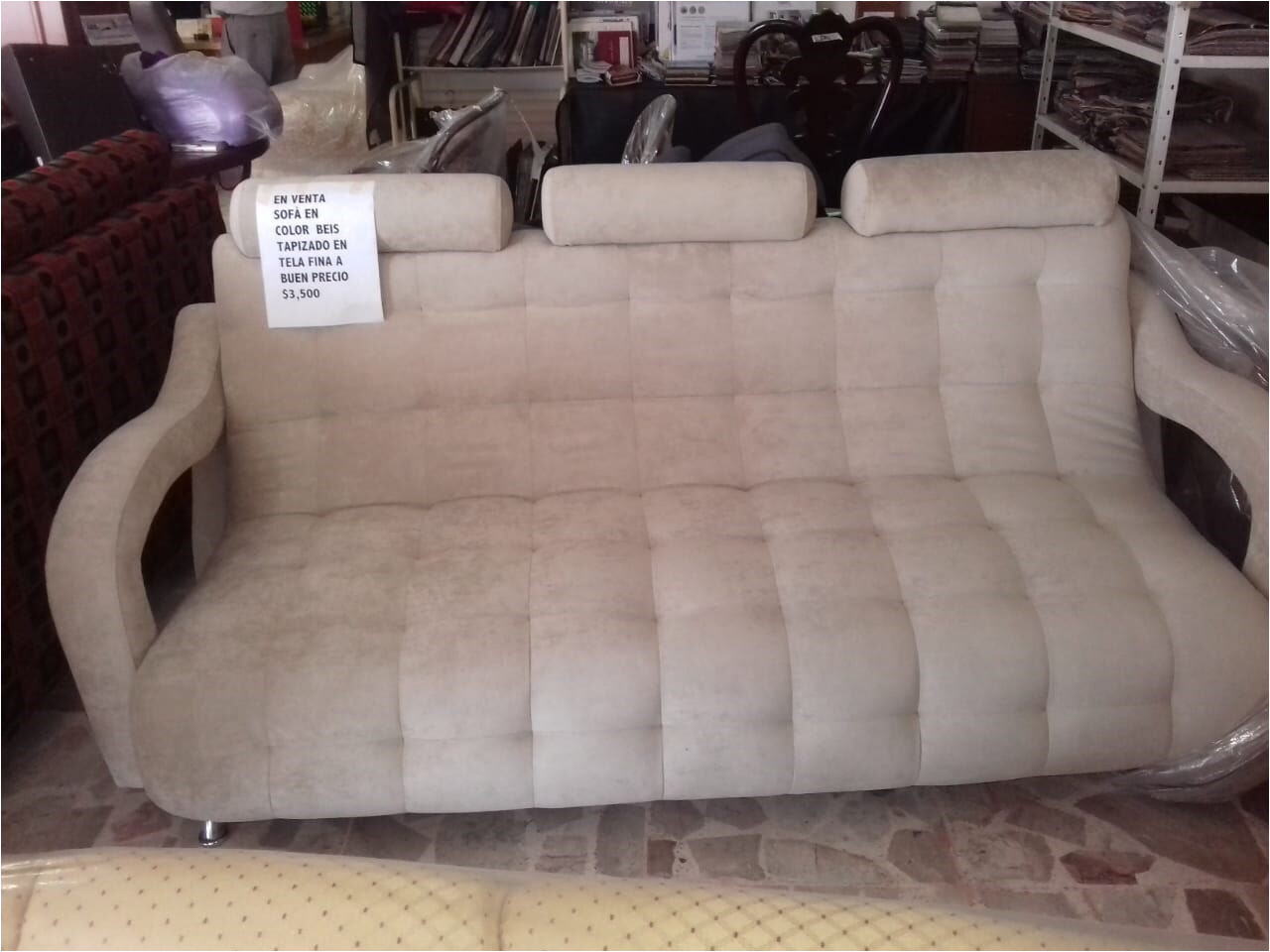 tapicerias obregon sofa 3 plazas color beige tapizado en tela fina a excelente precio