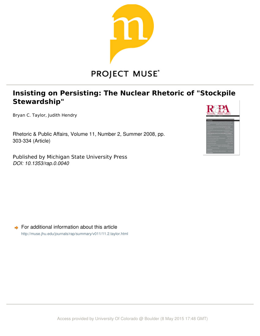 pdf insisting on persisting the nuclear rhetoric of stockpile stewardship