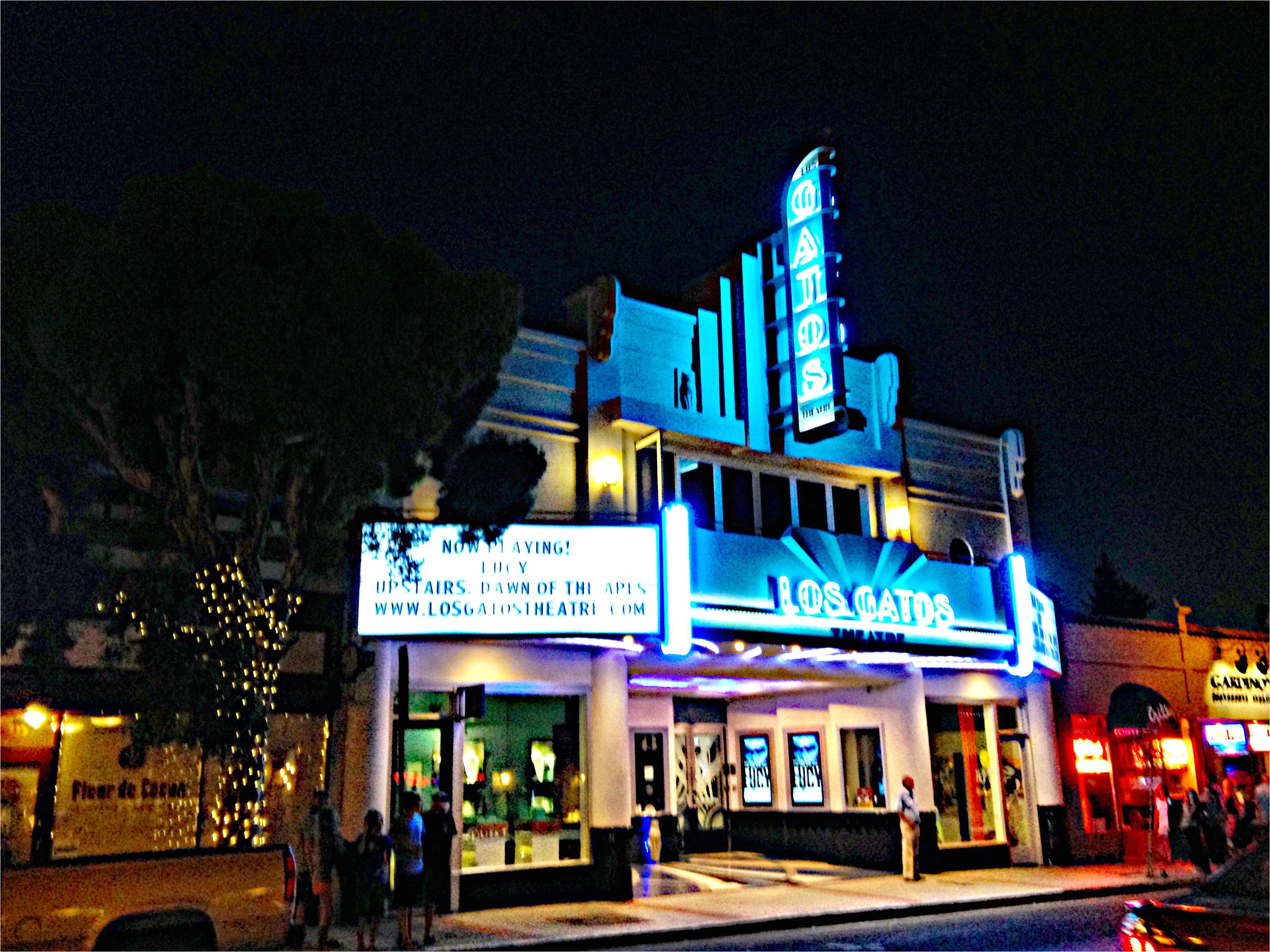 los gatos theatre illuminated at night