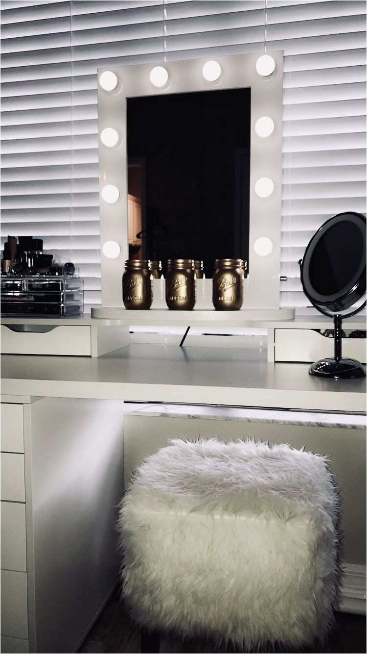 my vanity is complete for christmas my boyfriend surprised me with the vanity mirror painted mason jars and chair that he made himself