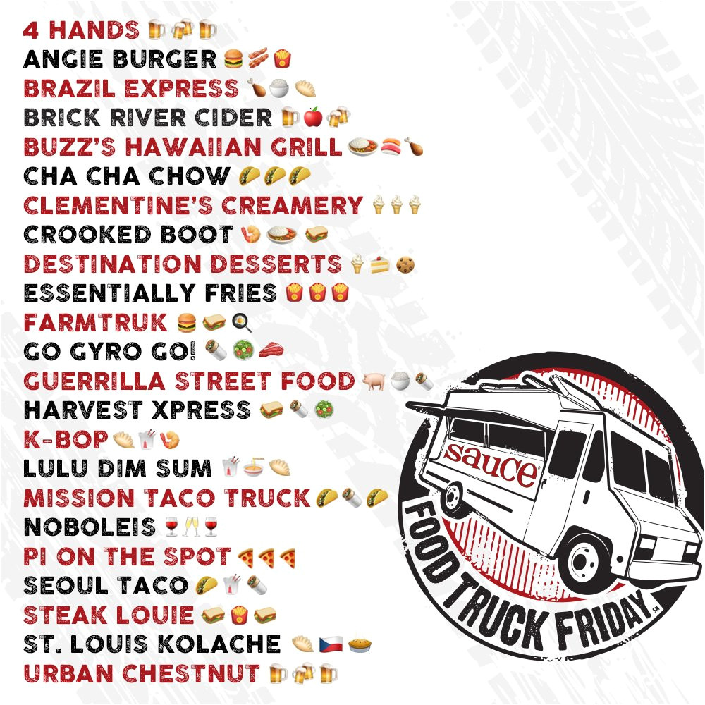 friday announcing the lineup for the last foodtruckfridaystl of 2018 invite your friends and we ll see you at 3 p m towergrovepark pic twitter com