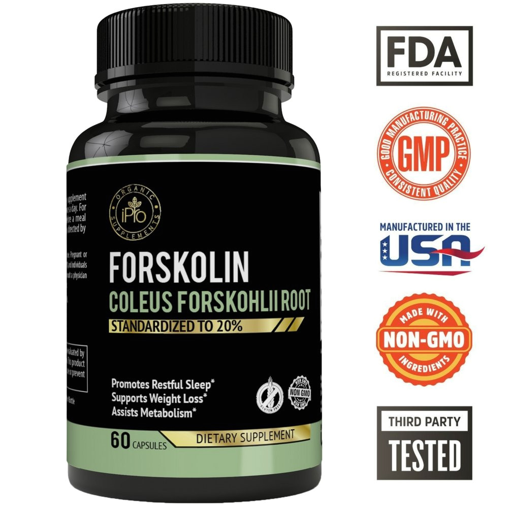 amazon com ipro organic supplement forskolin coleus forskonlil root extract 60 capsules 250mg standarized to 20 for rapid slim tone weight loss